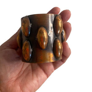 RARE Rebajes Vintage Modernist Chunky Copper Spheres Cuff Bracelet Mid Century